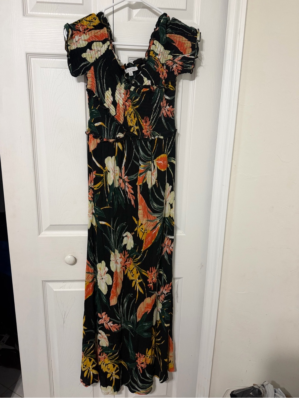 Patrons of Peace Black Floral Maxi Dress with Puff Sleeves